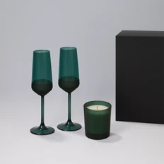 Набор подарочный Enigma, Emerald: два бокала для шампанского, свеча, зеленый / черный фото