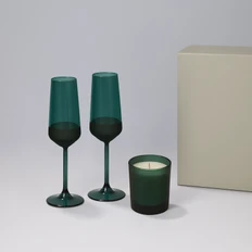Набор подарочный Enigma, Emerald: два бокала для шампанского, свеча, зеленый / серый фото