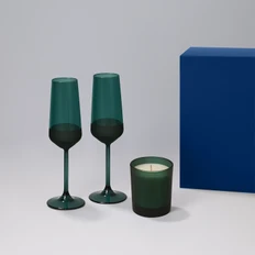 Набор подарочный Enigma, Emerald: два бокала для шампанского, свеча, зеленый / синий фото