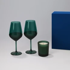 Набор подарочный Enigma, Emerald: два бокала для вина, свеча, зеленый / синий фото