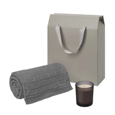 Набор подарочный Enigma, Fado: свеча, вязаный плед, серый фото