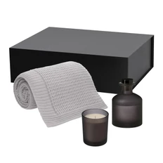 Набор подарочный Enigma, Malta Soft: плед вязаный, свеча ароматическая, диффузор, серый / черный фото