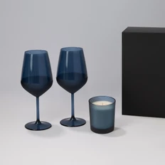 Набор подарочный Enigma, Sapphire: два бокала для вина, свеча, черный / синий фото