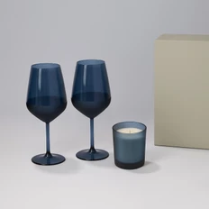 Набор подарочный Enigma, Sapphire: два бокала для вина, свеча, серый / синий фото