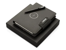 Набор подарочный Evolt Twilight: органайзер А5 с беспроводной зарядкой, металлическая шариковая ручка со светящимся логотипом, черный фото