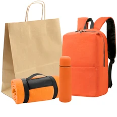 Набор подарочный For Picnic: рюкзак, плед, термос, оранжевый фото