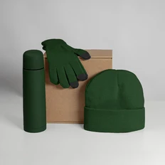 Набор подарочный Get Warm: перчатки, шапка, термос, зеленый фото
