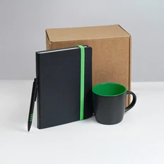 Набор подарочный Hyper: кружка, ежедневник, ручка, черный / зеленый фото