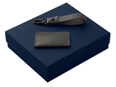 Набор подарочный Long River: картхолдер, ремешок для ключей, черный / синий фото