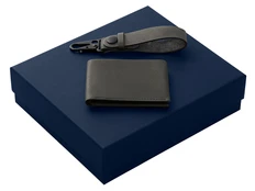 Набор подарочный Long River: кошелек, ремешок для ключей, черный / синий фото