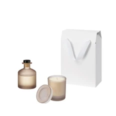 Набор подарочный Mizu: свеча, ароматический диффузор, бежевый / белый фото