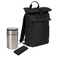 Набор подарочный Monte: термос, зарядное устройство, рюкзак, серебристый / черный фото