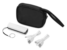 Набор подарочный Nathom: внешний аккумулятор 2000 mAh, 2 кабеля, органайзер, черный / белый фото