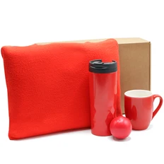 Набор подарочный «Не бесите меня»: плед-подушка, термокружка, кружка, антистресс, красный фото