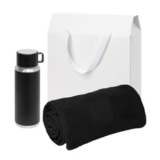  Набор подарочный Oslo: термос и вязаный плед, черный / белый фото