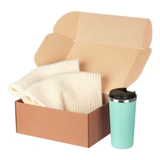 Набор подарочный Portobello Forges: термокружка, шарф вязаный, голубой / бежевый фото