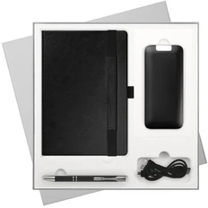 Набор подарочный Portobello Galaxy: внешний аккумулятор 10000 mAh, недатированный ежедневник, шариковая ручка, черный / серый фото