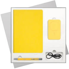 Набор подарочный Portobello Latte New: внешний аккумулятор, ежедневник недатированный, ручка шариковая, желтый / серый фото