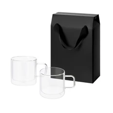 Набор подарочный Portobello Luna: 2 стеклянные кружки в коробке-пакете, прозрачный / черный фото