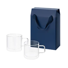 Набор подарочный Portobello Luna: 2 стеклянные кружки в коробке-пакете, прозрачный / синий фото