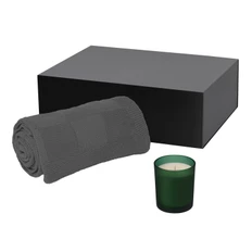 Набор подарочный Portobello: плед вязаный Cella, ароматическая свеча Enigma, серый / зеленый фото