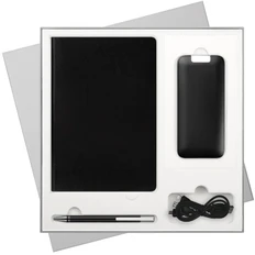 Набор подарочный Portobello River Side: внешний аккумулятор 10000 mAh, недатированный ежедневник, шариковая ручка, черный / серый фото