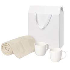 Набор подарочный Portobello: вязаный плед Cella, две фарфоровые кружки Dafna, бежевый / белый фото
