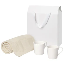 Набор подарочный Portobello: вязаный плед Cella, две фарфоровые кружки Siena, бежевый / белый фото