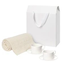 Набор подарочный Portobello: вязаный плед Fado, две чайные пары Mokko, бежевый / белый фото