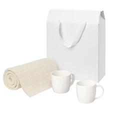 Набор подарочный Portobello: вязаный плед Fado, две фарфоровые кружки Dafna, бежевый / белый фото