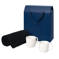 Набор подарочный Portobello: вязаный плед Fado, две фарфоровые кружки Dafna, синий фото