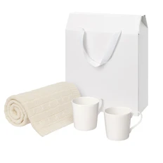 Набор подарочный Portobello: вязаный плед Fado, две фарфоровые кружки Siena, бежевый / белый фото