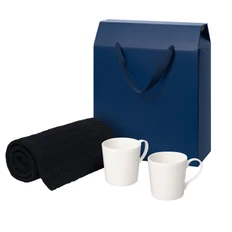 Набор подарочный Portobello: вязаный плед Fado, две фарфоровые кружки Siena, синий фото