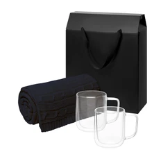 Набор подарочный Portobello Viora Fado: плед и две кружки, синий / черный фото