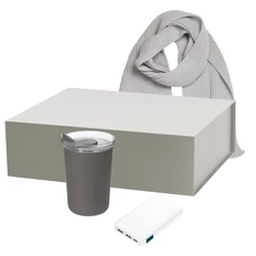 Набор подарочный Portobello: внешний аккумулятор Ancor 5000 mAh, термокружка вакуумная Strada, шарф Forges, серый фото