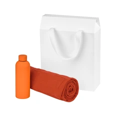 Набор подарочный Prima: вязаный плед, термобутылка, оранжевый фото