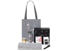 Набор подарочный Re:f. Walk: палантин, шопер, термос, брелок с карабином, манго, чай, серый фото