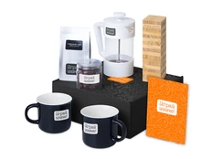 Набор подарочный Re:y. Together: френчпресс, кружки из костяного фарфора, дженга, чай, миндаль в шоколаде, белый фото