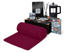 Набор подарочный Re:y. Vive: плед, френч-пресс, миндаль в шоколаде, диффузор ароматический, кофе, бордовый фото