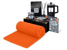 Набор подарочный Re:y. Vive: плед, френч-пресс, миндаль в шоколаде, диффузор ароматический, кофе, оранжевый фото