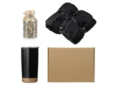 Набор подарочный с пледом, термокружкой и чаем, черный фото