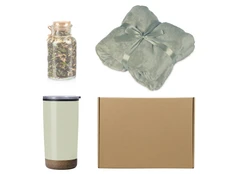 Набор подарочный с пледом, термокружкой и чаем, зеленый фото