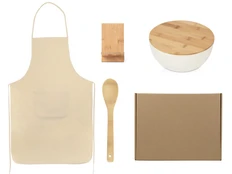Набор подарочный с салатником, фартуком и подставкой, бежевый фото