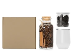 Набор подарочный с термокружкой, кофе и миндалем в шоколаде, белый фото