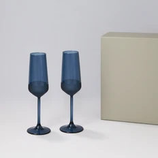 Набор подарочный Sapphire: два бокала для шампанского, коробка подарочная, синий / серый фото