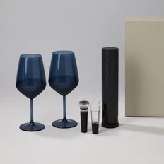 Набор подарочный Sapphire, Sacramento:  два бокала для вина, штопор, аэратор, пробка, нож, синий / серый фото