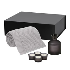 Набор подарочный Sento, Malta Soft: вязаный плед, ароматические свечи, диффузор, серый / черный фото