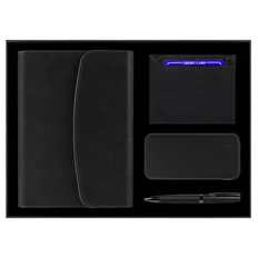 Набор подарочный Solution Prestige Quadro: ежедневник, внешний аккумулятор 10000 mAh, ручка шариковая, кошелек, черный фото