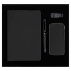 Набор подарочный Solution Prestige Quadro: ежедневник, внешний аккумулятор 10000 mAh, флешка, ручка шариковая, черный фото