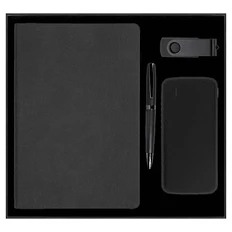 Набор подарочный Solution Prestige Quadro: внешний аккумулятор 10000 mAh, ежедневник недатированный, ручка шариковая, флешка 16 Гб, черный фото